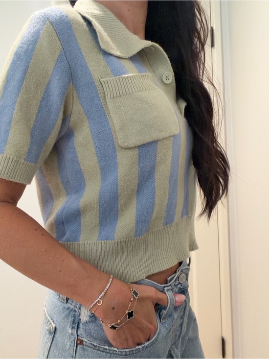 Cider Tops - Women’s cider Striped Polo Top in Blue & Green Like New